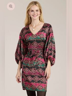 Tyler Boe Black Dress with Pink and Green Paisley Print